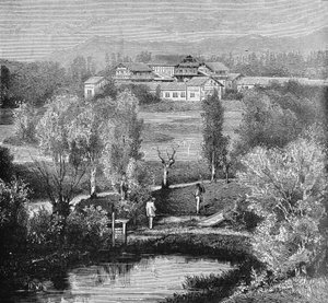 Vue extérieure de la pisciculture de Huningue. Dans "Album de la Science", Éditions Jouvet