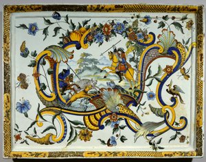 Plat en faïence représentant une scène de chasse au sanglier - Unknown artist