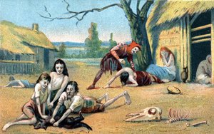 Famine au Moyen Âge. Chromolithographie du 19e siècle