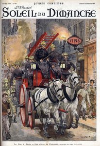Incendie à Paris : une alerte des pompiers. Gravure dans « Le soleil-du-dimanche », 3 décembre