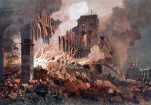 Incendie du Ministère des Finances (aux Tuileries) le 24 mai 1871 - lithographie, fin 19e siècle - Unknown artist