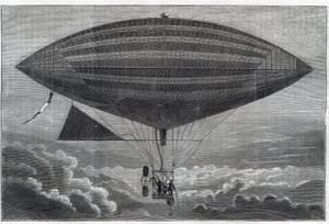 Premier aérostat électrique à hélice, expérimenté par Albert (1839-1906) et Gaston Tissandier (1843-1899) scientifiques français, éditeurs de la revue « La Nature » le lundi 8 octobre - Unknown artist