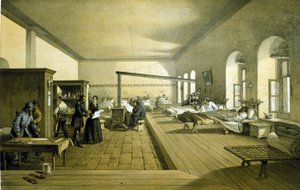 Florence Nightingale (1820 - 1910) dans un hôpital à Scutari en Turquie vers 1855