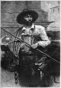Ancien fermier : conducteur de buffles (élevage de buffles pour la mozzarella) Gravure dans "Le Monde Illustré"