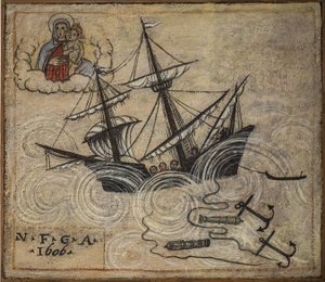 Ancien ex-voto marin, offrande populaire en gage de dévotion et de gratitude du marin survivant aux dangers de la mer provenant de l