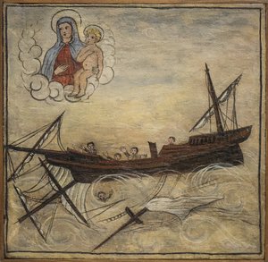 Ancien ex-voto marin, offrande populaire en gage de dévotion et de gratitude du marin survivant aux dangers de la mer venant de l