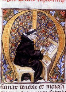 Fra Pietro di Pavia, copiste au travail. Manuscrit du 14ème siècle