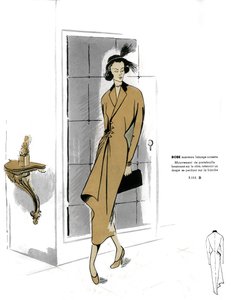Mode française, robe manteau noisette. - Unknown artist