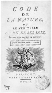 Frontispice du « Code de la Nature » : anges avec un globe - gravure