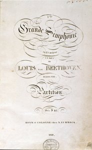 Frontispice de la première édition allemande de la partition de la Symphonie n° 1 en do majeur par le compositeur allemand Ludwig van Beethoven (1799-1800)