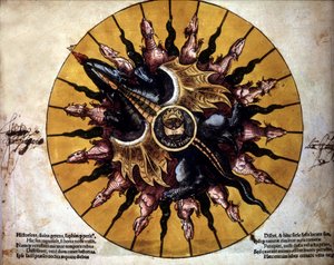 Frontispice représentant un soleil - dans "Astronomicum Caesarium", traité d