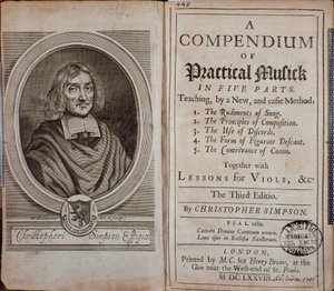Frontispice du Compendium de musique pratique avec portrait de Christopher Simpson