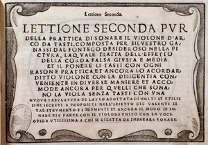 Frontispice de Lettione Seconda par Silvestro Ganassi dal Fontego