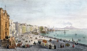 Funérailles dans la baie de Naples avec le Vésuve en arrière-plan.