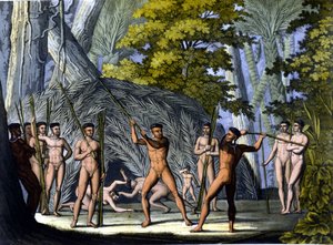 Lutte entre Botocudos, Indiens du Brésil - dans « Le costume ancien et moderne » par Ferrario, éd. Milan - Unknown artist