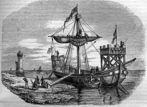 Galère au Moyen Âge. Gravure du 19ème siècle.