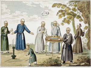 Jeux et hommes buvant du thé en Chine - Unknown artist