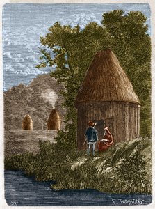 Maisons gauloises. Gravure du XIXe siècle.