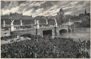 Les ouvriers allemands, émeutiers à Berlin, sont dispersés par la police pour permettre le passage du Kaiser Wilhelm - Unknown artist