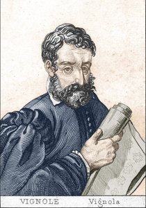 Giacomo Barozzi, dit il Vignola, en français, Le Vignole, tenant un plan.