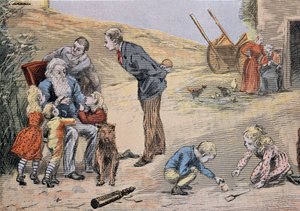 Grand-père expliquant le catéchisme aux enfants. Dans "Grand album en couleur pour l