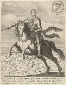 Gustave II Adolphe devant une carte de Poméranie en arrière-plan. 1630 - Unknown
