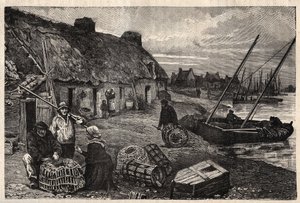 Habitations des pêcheurs à Concarneau - Finistère - Bretagne - gravure dans « PATRIE - DESCRIPTION PICTURESQUE DE LA FRANCE EN 6 VOLUMES » par Lucien Huard - fin du 19e siècle