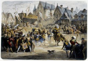 Henri II (1519 - 1559) blessé mortellement par Montgomery lors du tournoi du 29 juin 1559, rue St Antoine, devant le Palais des Tournelles - Unknown artist