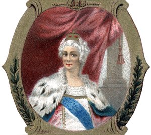 Histoire de la Russie : Portrait de Catherine II de Russie (1729-1796). Chromolithographie de la fin du XIXe siècle.