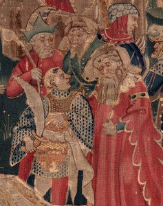 Histoire de Saint Piat et Saint Éleuthère, Scène 12 : La résurrection de la fille du tribun (Comment Jésus-Christ réclama le bon saint et ressuscita par chy la fille de tribun présent son père et le commun). (détail)