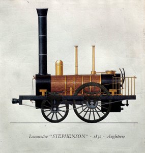 Histoire du transport : tableau représentant une locomotive « Stephenson » fabriquée en Angleterre