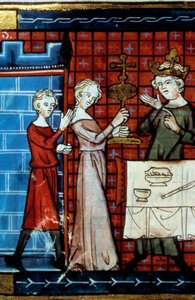 Procession du Saint Graal. Miniature du « Conte du Graal »