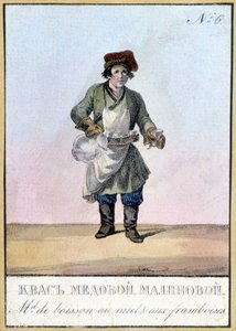 Marchand de boisson au miel et à la framboise en Russie au 19ème siècle. Illustration du 19ème siècle - Unknown artist