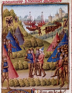 Comment les Romains abandonnent les provinces de leur empire. Miniature de « Histoire romaine » (Ad urbe condita) par Tite-Live, traduite par Pierre Bersuire - Unknown artist