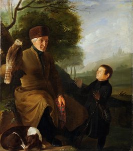 Chasseur avec faucon. Portrait du prince Platon Alexandrovich Zubov et Ivan Andreevich Yakubovsky - Unknown artist