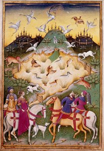 Scène de chasse au faucon Miniature de "Traité de fauconnerie et de vénerie avec la devise et l