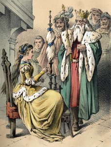 Illustration des contes de Franz Hoffmann "Contes et Fables - Weifshündchen und Breitfüßchen". Chromolithographie du 19ème siècle.