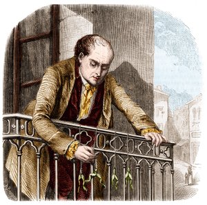 Illustration des expériences de Luigi Galvani, physicien et médecin italien (1737-1798) avec des grenouilles