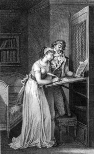 Illustration du livre « Les Liaisons dangereuses » par Choderlos De Laclos (1741 - 1803). Gravure du début du 19ème siècle.