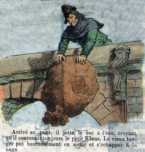 Illustration de la fin du 19e siècle pour le conte de Hans Christian Andersen (1805-1875) « Grand Claus et Petit Claus ». Collection privée.