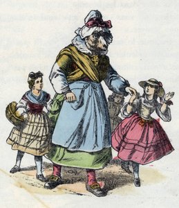 Illustration du conte « Bonne Maman Mouton ». Dans « Contes de la maison pour les petits ». Gravure anonyme du XIXe siècle