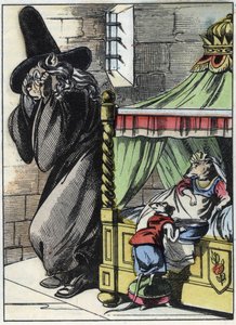 Illustration du conte "Le terrible Raminagrobis et les souris", personnage tiré des fables de Jean de La Fontaine. Dans "Contes de la maison pour les petits". Gravure anonyme du XIXe siècle. - Unknown artist