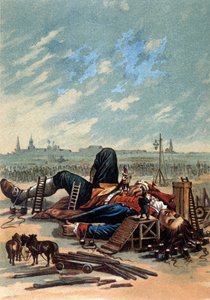 Illustration montrant les Lilliputiens attachant Gulliver. Chromolithographie, sd. Fin du 19ème siècle - Unknown artist