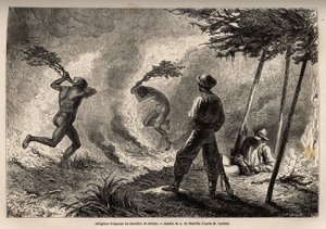 Les Kanaks indigènes allument un feu de savane, qu