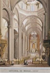 Vue intérieure de la cathédrale de Guadalajara à Mexico, Mexique. Chromolithographie vers 1880