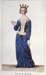 Jeanne de Bourbon (1338-1378). Reine de France de 1364 à 1378. Gravure de 1830
