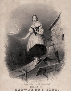 Jenny Lind, soprano suédoise, dans la scène de somnambulisme de La sonnambula de Bellini - Unknown