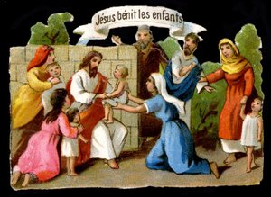 Jésus-Christ bénissant les enfants. Chromolithographie du XIXe siècle