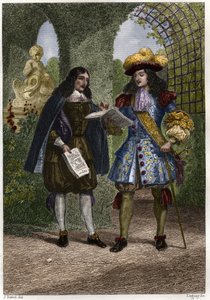 Jean-Baptiste Colbert (1619-1683) avec Louis XIV, Roi de France et de Navarre (1638-1715). Gravure du XIXe siècle. Collection privée. - Unknown artist