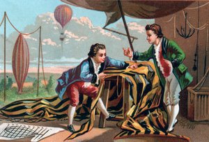 Joseph (1740-1810) et Étienne (1745-1799) de Montgolfier (frères) ont inventé les aérostats en 1783. Chromolithographie de la fin du XIXe siècle. - Unknown artist
